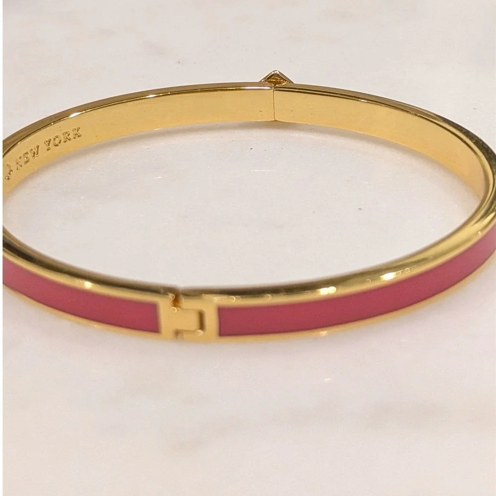 Kate Spade Heritage Spade Bangle Bracelet Women OS Pink Gold Enamel Hinged Clasp